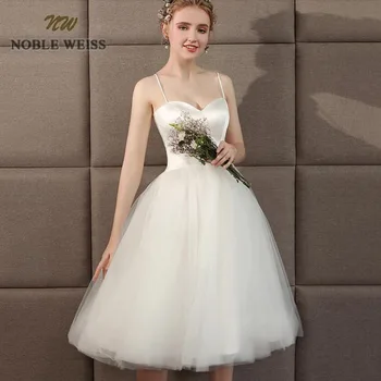 Vestuvinė suknelė 2019 brangioji tiulio paplūdimys vestuvių suknelė paprasta, trumpa vestuvinė suknelė-line plikas nugaros nuotakos suknelė