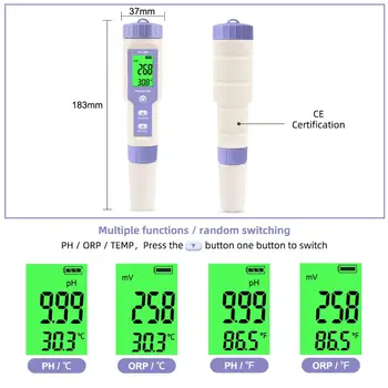 LCD Skaitmeninis pH-Metras ORP Testeris Vandens Kiekis ORP Matuoklis Apšvietimas Oksidacijos Redukcijos Potencialas mV Įrankiai