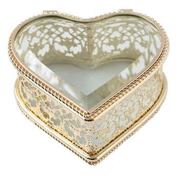 Širdies Diamond Stiklo Langelis, Aukso Papuošalai Organizuoti Turėtojas Žiedą, Karoliai, Apyrankės Saugojimo Reikmenys, Namų Stalo Apdailos Bakas
