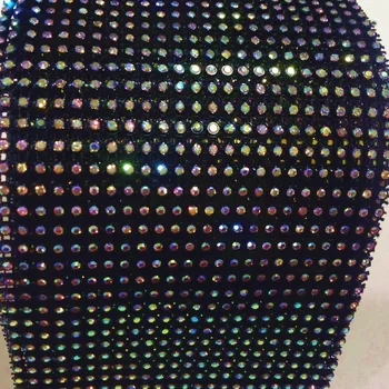 3mm dydžio didmeninės elastinga grandinės apipjaustymas juodo tinklelio su crystal ab spalvos 24 eilutes 10 metrų kiekvieną blizga apdaila