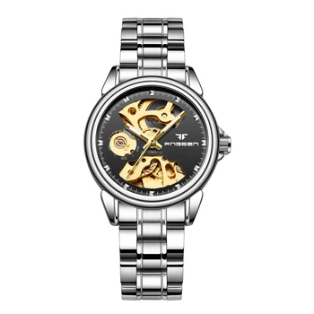 FNGEEN Prabangos Prekės ženklo Moterų Laikrodžiai Automatinis Mechaninis laikrodis Ponios Plieno Karkasas Senovinių Moterų Suknelė Laikrodį reloj mujer
