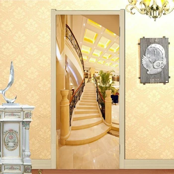 Europos Stiliaus Aukso 3D Stereo Laiptai, Durys, Lipdukai, Tapetai PVC Lipnios Vandeniui Durų Lipdukai Namų Dekoro Durų Plakatas