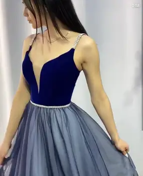 Vakarinę Suknelę 2020-line Prabanga V-Kaklo, Rankovių Oficialų Šalis Suknelė Žavinga Spageti Dirželis Moterų Blue Elegantiškas Užsakymą